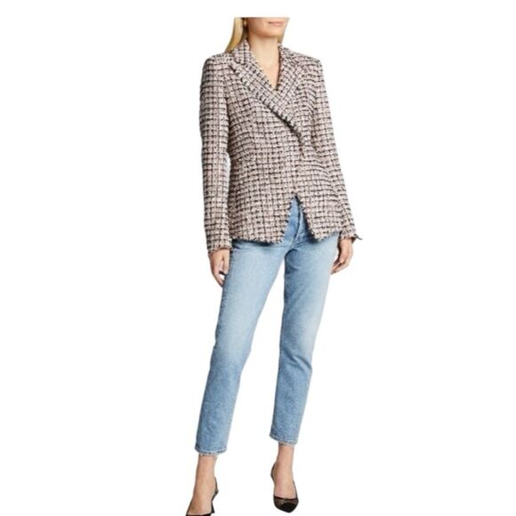 ELIE TAHARI Jezebel SZ 4 Tweed Jacket Beige Champagne Edge English Countryside - Picture 3 of 14